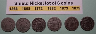 1866 1868 1872 1882 1873 1875 Shield Nickel 6 coins range from AG to VG