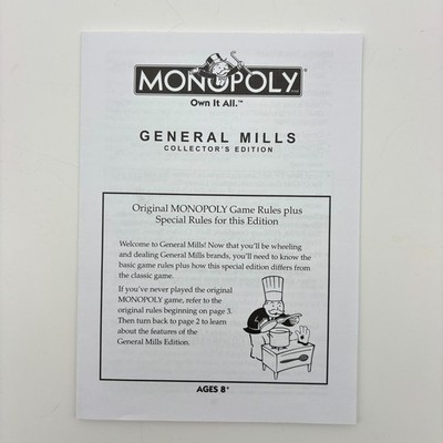 Monopoly General Mills Collector's Edition Instructions Only Replacement Rules