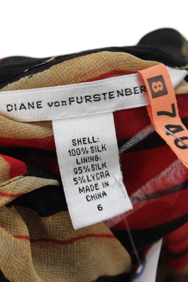 Diane Von Furstenberg Womens Short Shirt Dress Beige Silk Long Sleeve Size 6 - Image 4 of 4