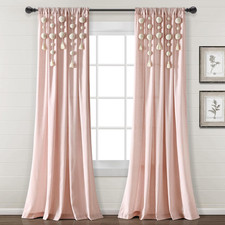 Boho Pom Pom Tassel Linen Textured Window Curtain Panel, Single 52" W X 84" L Bl