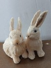 2 White Bristle brush  Easter bunny Rabbits Sitting Spring Decor•Sisal Straw — photo 1
