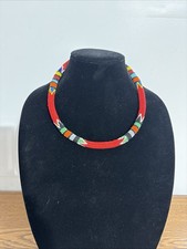 African Tribal Beaded Necklace ethnic boho Red And Multicolor