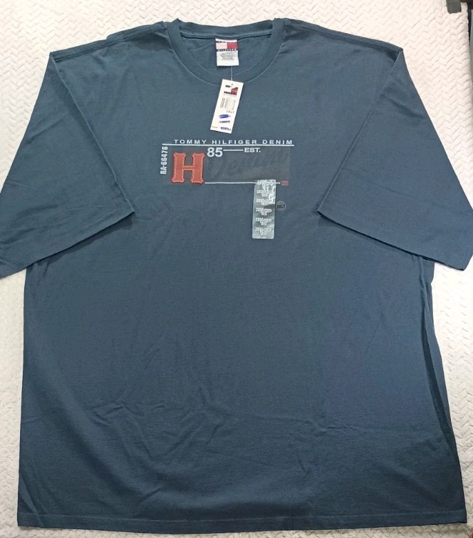 Vintage Y2K Blue Tommy Hilfiger Graphic & Embroidered 2XLT T-Shirt