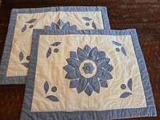 2 Vintage Quilted Patchwork Pillow Sham Blue Floral Standard 29x22 1/2