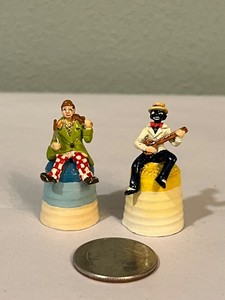 Set Of 2 “Cavalcade Of Clowns” Hand Painted Pewter Thimbles England  VTG 1988