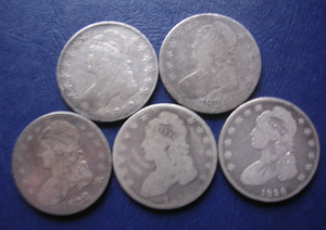 1819 1824 1832 1835 & 1836 CAPPED BUST HALF DOLLARS