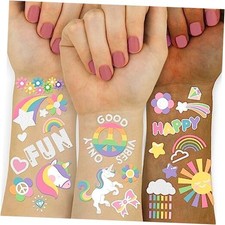 118 PCS Unicorn Tattoos for Kids, Tattoos for Girls Rainbow Crown Princess Pink