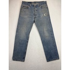 Vintage Levis 501 Jeans Mens 36x30 Light Wash Blue Denim Made in USA Button Fly