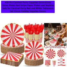 420 Pcs Carnival Party Supplies Decorations Circus Plates Red Stripe Paper Pl...