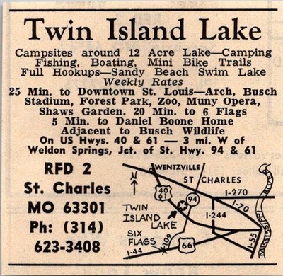 Twin Island Lake Camping Fishing Mini Bike Trails St Charles MO 1974 Ad 4AK6-S52