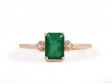 Zambian Emerald Gemstone Diamond Wedding Ring Solid Fine Jewelry 925 Sterling