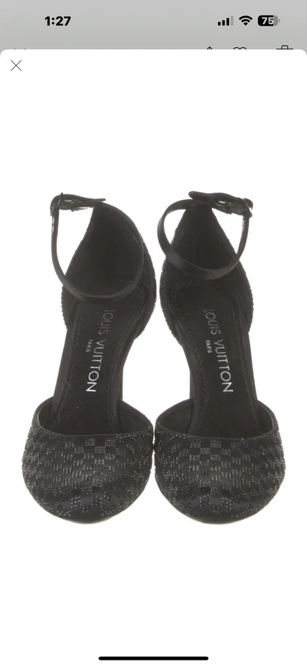 Auténticos zapatos de salón Louis Vuitton tacón cinta gamuza negros EU35.5/US5.5 Foto 2 de 4