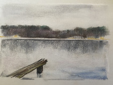 ::FRANZ EHMKE 1928 - 2018 BERLIN PASTELL STEG AUF SEE WALD WASSERSPIEGELUNG