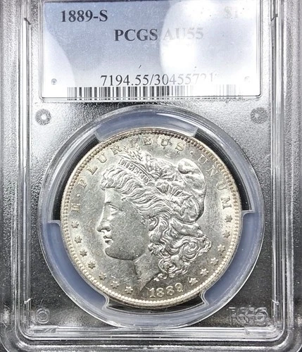 1889-S Morgan Dollar PCGS AU55 Much Better Date, Very Nice Coin, No Reserve!!