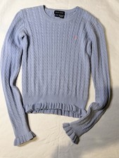 Ralph Lauren Light Blue Girl Cable Knit Sweater Size L 12 14 EUC