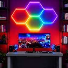 4 Hexagon RGB LED Lighting Garage Ceiling Honeycomb Light APP Remote Control