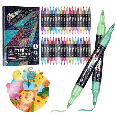 Glitter Effect Brush Markers Pens,72 Colors Dual Tip Glitter Pens Set 36 Pack...