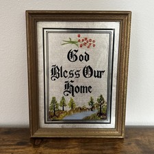 1934 Vintage Foil Art God Bless Our Home Sacred Religious Painted Wall Plaque