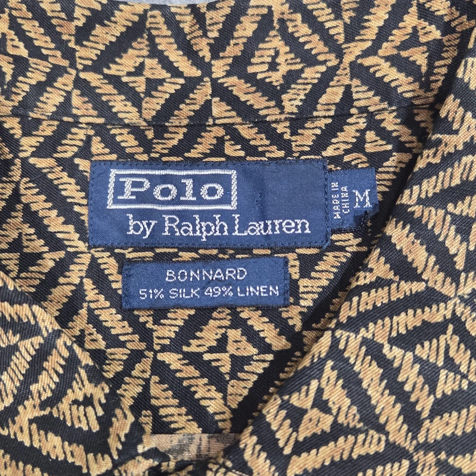 Polo Ralph Lauren Shirt Mens Medium Japanese Pattern Bonnard Silk Linen Aloha - Image 2 of 4