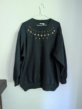 Vintage 80s/90s Women s XL/XXL Green Sweatshirt Bejeweled Gold Studded Neckline