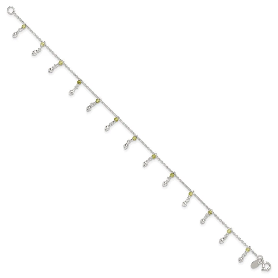 925 Sterling Silver Peridot Beads Anklet 9" for Women 3.33gm - Image 3 of 4
