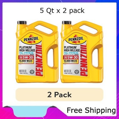 (2 pack) Pennzoil Platinum High Mileage Full Synthetic 5W-30 Motor Oil, 5 Qt