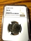 1989-D WASHINGTON 25C MS66 NGC