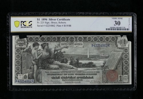 SC 1896 $1 Key Fr.225 Bruce|Roberts Educational Silver Certificate PCGS 30 (862) - Picture 2 of 4