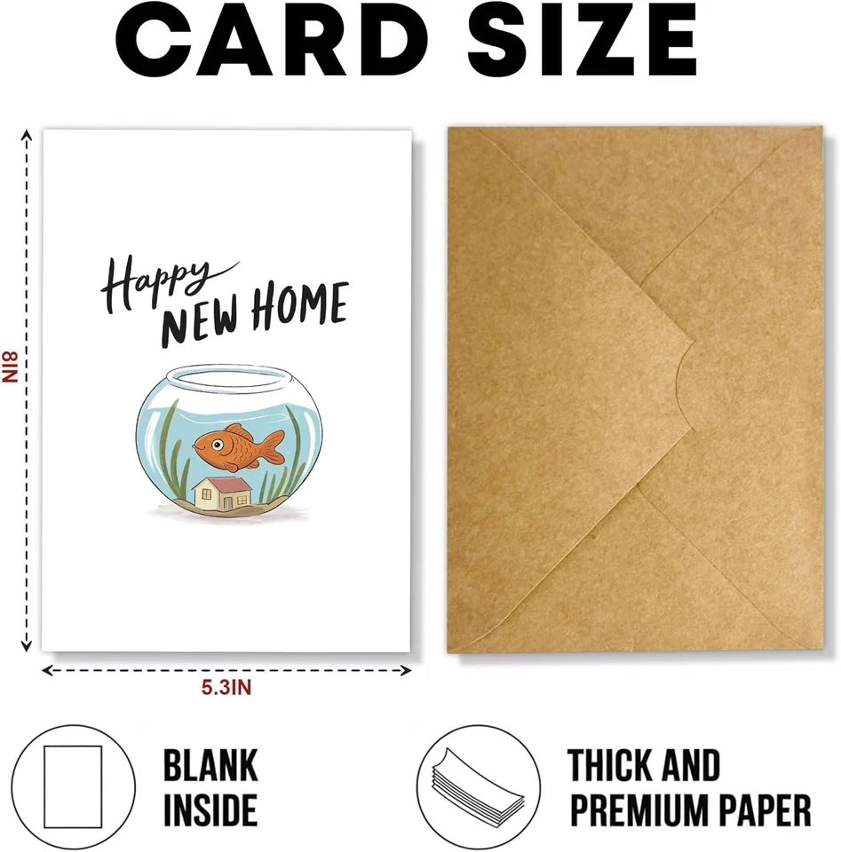 Feliz Nuevo Hogar Fish Bowl Tarjeta Divertida Inauguración de Casa Saludo para Amigos, Familia, N Foto 3 de 4