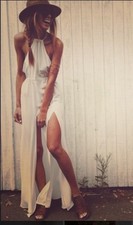 Wow STONE COLD FOX Ivory White Silk Onyx Maxi Dress XS S Size 1