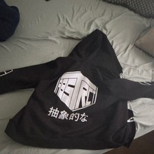 Men's 2-Piece Black/White Graphic Print Fleece Tracksuit Hoodie Joggers L