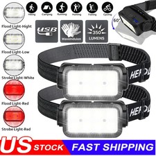 USB Rechargeable Headlight COB LED Headlamp Torch Work Light Bar Head Band Lamp