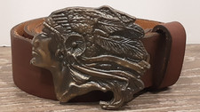 Indian Motorcycle Style Belt Buckle with Brown Leather Belt 38/40