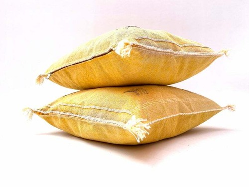 2 vintage Moroccan Cactus silk Yellow pillow cover handmade sabra cushion cover - Picture 2 of 5