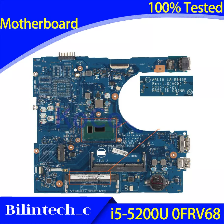 FOR DELL Inspiron 5558 Motherboard Supports i5 5200U 0FRV68 LA B843P SR23Y DDR3