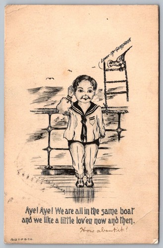 We are all in the same boat, like a little love'n 1913 T.P. & Co Postcard Sailor - 第 1/2 張圖片