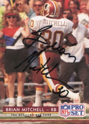 1992 Pro Set - BRIAN MITCHELL - Hand Signed Autograph - WASHINGTON REDSKINS