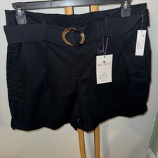Gloria Vanderbilt Shorts High Rise size 14 Women s NWT NEW Chino Belt Black