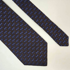 ALTEA MILANO ITALY SILK TIE BLUE BROWN TEXTURED GEOMETRIC PATTERN 4" X 56"