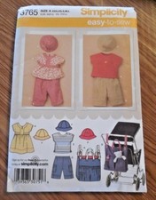 New Simplicity Pattern 3765 Babies' sz XXS-L  Dress*Top*T-Shirt*Hat*Stroller Bag