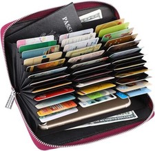 Men Women RFID Blk Leather 36 Slots Multi Credit Card Holder Large Zipper Wallet