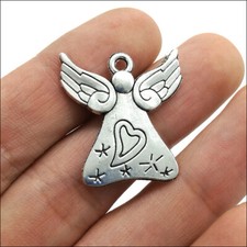 40pcs Angel Wing Heart Antique Silver Charms Pendants For Earrings Bracelet DIY