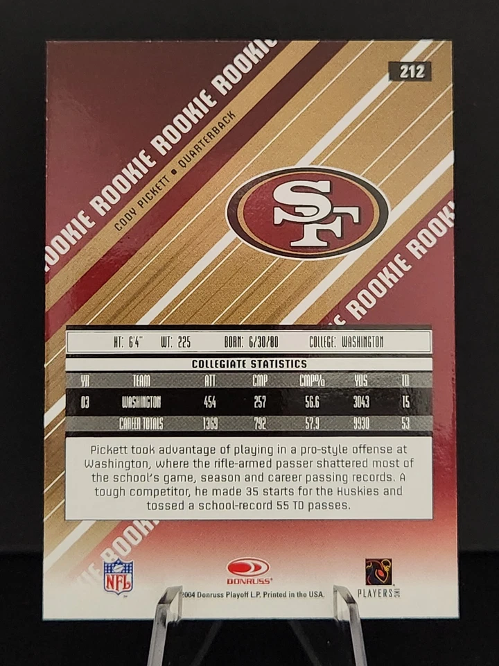 2004 Leaf Rookies & Stars Rookie /750 Cody Pickett #212 Rookie RC NM - Image 2 of 2