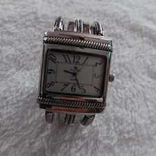 Ladies Fashion Rectangle Silver Tone Cuff Bracelet Watch - Needs Battery