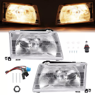 Pair Headlights Headlamps w/Bulbs& Wiring Kit Clear For Peterbilt 377 330 Trucks