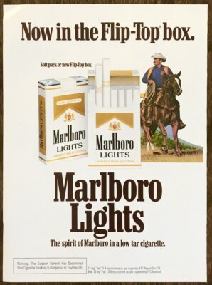 1980 Marlboro Lights PRINT AD Now in the Flip-Top Box Mustache