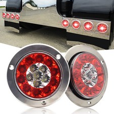 2pcs 4 Round Truck Trailer Stop Turn Tail Brake Lights Waterproof Steel Chrome