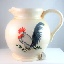 Rooster Milk Pitcher Jug 48 Ounce Hand Painted Country Decor Heavy Ceramic 