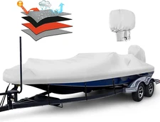 Waterproof 1200D PU Boat Cover with Motor Cover, 17-19' Marine Grade Heavy Duty
