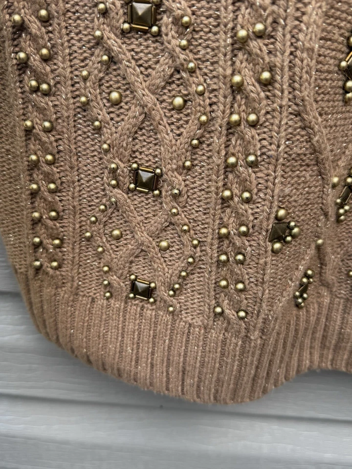 Brooks Brothers Cashmere Merino Wool Chunky Cable Knit Mock Neck Sweater Small - Image 4 of 4